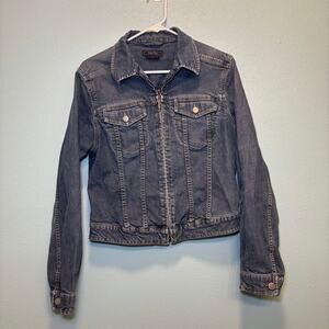 Indigo Palms Medium Denim Jacket Zip Front Western Style Classic Jean Jacket